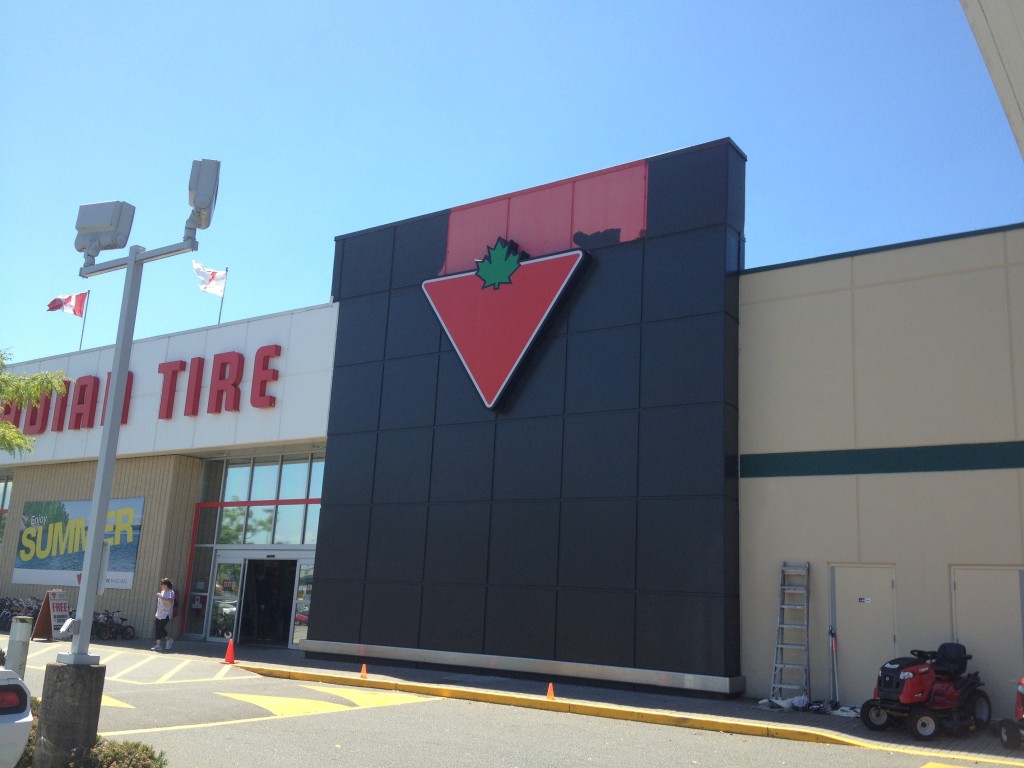 Commercial exterior painting project for Canadian Tire in Abbotsford